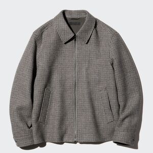 Single Collar Blouson Gray Checkered Jacket